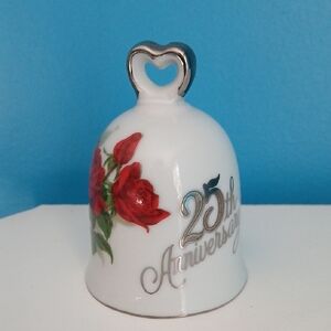 25th Anniversary Porcelain Bell with Red Roses